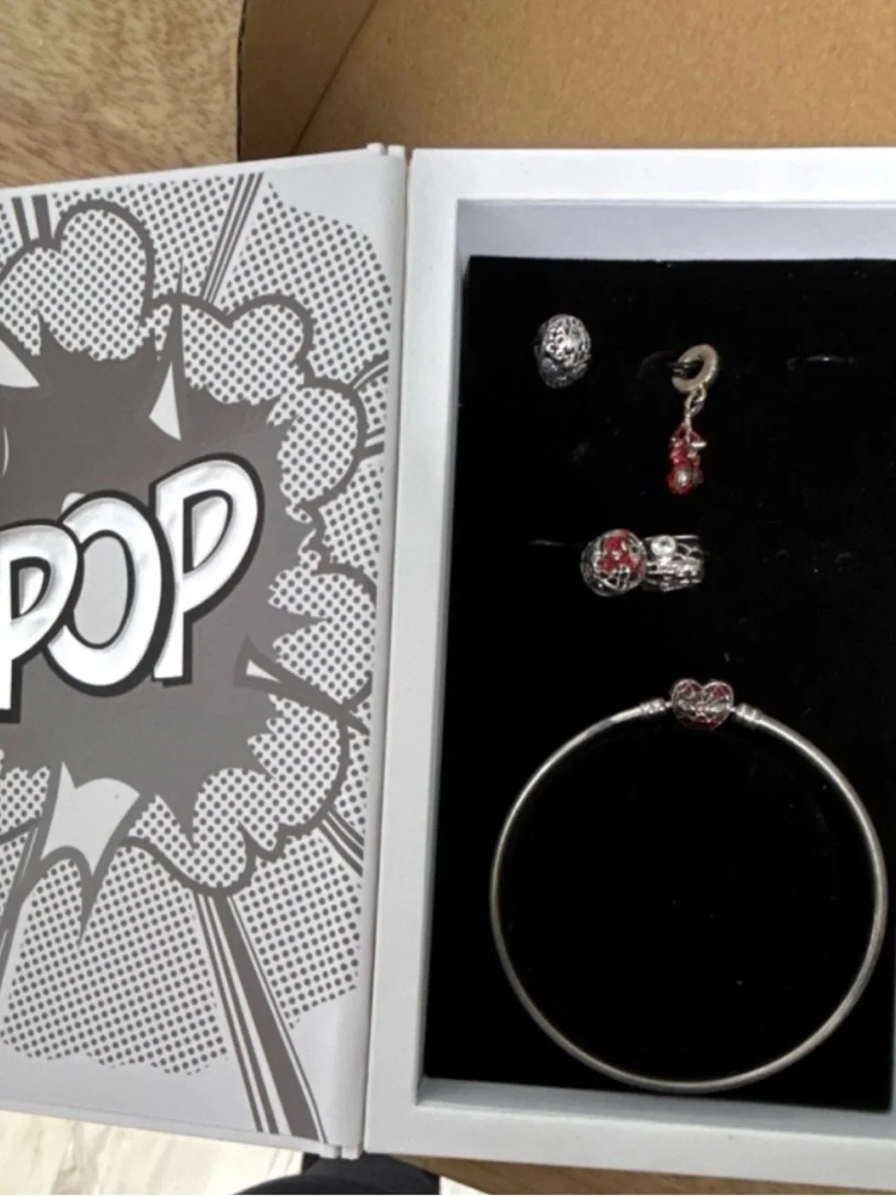 Pandora Silver Bracelet with Red Heart Charm Set